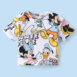 Babyhug Disney Cotton Knit Half Sleeves Oversized Drop Shoulder Minnie Mouse Printed T-Shirt - White-image-12
