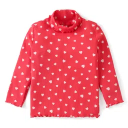 Babyhug Cotton Knit Full Sleeves Turtle Neck Top Heart Print- Red-picture-23
