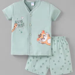 Tango Single Jersey Knit Half Sleeves Shorts Nightsuit with Animal Print - Light Green-picture-14