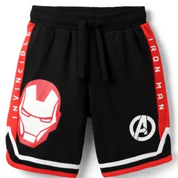 Pine Kids Marvel Terry Knit Knee Length Shorts With Iron Man Graphics & Badge Detailing - Black & Red-image-64