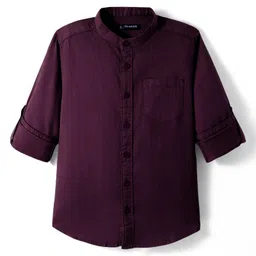 Pine Kids Cotton Woven Full Sleeves Mandarin Collar Solid Shirt - Wine-picture-16