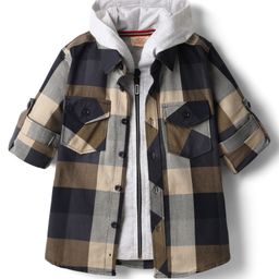 Rikidoos Full Sleeves Checked Shirt With Attached Hooded Tee Set - Navy Blue & Melange-picture-24