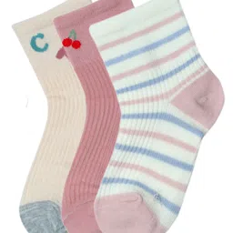 NEXT2SKIN Woollen Pack Of 3 Striped & Cherry Printed Socks - White Beige & Salmon-picture-25