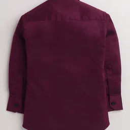 Polka Tots Full Sleeve Party Wear Reverse Collar Placket With Bow T-Shirt - Maroon image 3