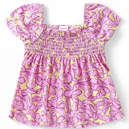 Babyhug Single Jersey Knit Half Sleeves Top & Shorts Set with Floral Print - Multicolour image 2