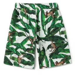 Tales & Stories Cotton Woven Jungle Theme Print Shorts - Dark Green image 3