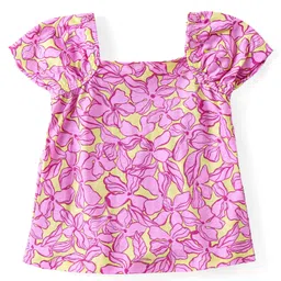 Babyhug Single Jersey Knit Half Sleeves Top & Shorts Set with Floral Print - Multicolour image 3