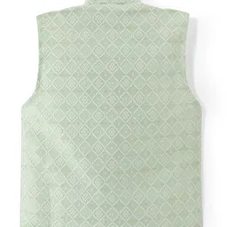 Ridokidz Full Sleeves Solid Kurta & Pyjama With Floral Embroidered Jacket Set - Light Green image 3