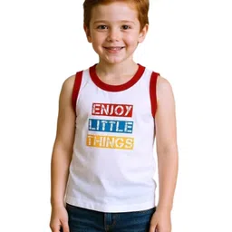 COCOON ORGANICS 100% Cotton Knit Pack Of 3 Sleeveless Baby Elephant & Happy Holidays Text Printed Anti Microbial Vests - White Black Red & Grey Melange image 4