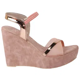 Shoetopia Rose Gold Trim Detailed Platform Wedge Sandals - Peach image 4