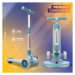 NHR Foldable 3 Wheel Kids Scooter with LED Light Up Wheels, Adjustable Handle (60 to 75cm), Rear Brake & Cute Lion Head, Lightweight, Safe & Portable Ride On Toy for kids image 3