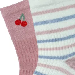NEXT2SKIN Woollen Pack Of 3 Striped & Cherry Printed Socks - White Beige & Salmon image 3