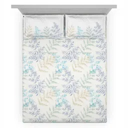 DDecor White & Blue Floral 144 TC Pure Cotton Queen Bedsheet with 2 Pillow Covers image 3