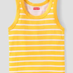 Babyhug 100% Cotton Knit Sleeveless Sandos With Stripes & Fruits Print Pack of 3 - Red Yellow & White image 4