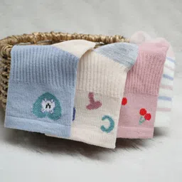 NEXT2SKIN Woollen Pack Of 3 Striped & Cherry Printed Socks - White Beige & Salmon image 4