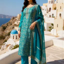 Twika Women Ethnic Motifs Woven Design Round Neck Straight Kurta with Trousers & Dupatta image 5