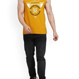 WOOSTRO Pack Of 2 Printed Combed Cotton Gym Vest RS26 CMB (HARD OLIVE) (98 MUSTARD) image 5