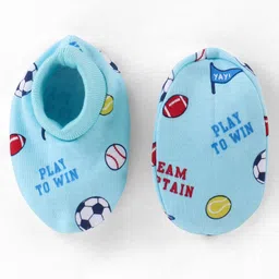 Babyhug 100% Cotton Interlock Knit  Mittens & Booties with Ball Print - Sky Blue image 5