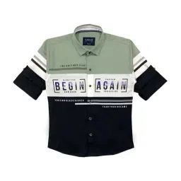 Cavio Kids Pista Green & White Cotton Color Block Full Sleeves Shirt-image-48