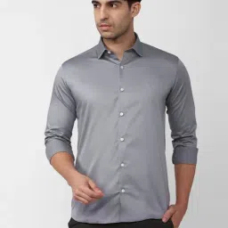 V Dot Grey Cotton Slim Fit Shirt-image-76