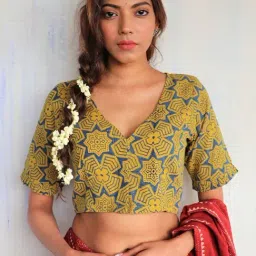 Chidiyaa Yellow Block Printed Blouse-image-30