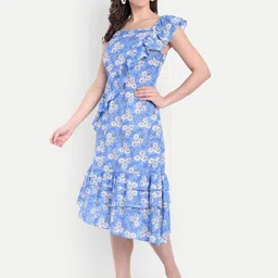 FairLeaf Women Floral Printed Square Neck Ruffled Fit & Flare Midi Dress image 5