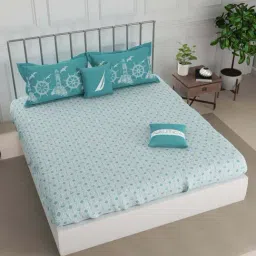 Nautica West Port Turquoise 100% Cotton 250 TC King Bed Size With Pillow Covers-picture-11