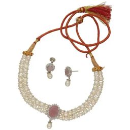 Sri Jagdamba Pearls Designer 2 Lines White Pearl Necklace Set-picture-47
