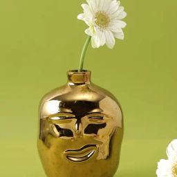 Tayhaa Gold Ceramic Face Shape Vase-image-103