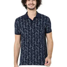 Mufti Navy Cotton Slim Fit Printed Polo T-Shirt-picture-15