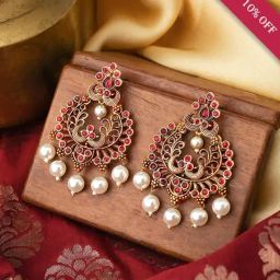Teejh Siyaa Magenta Golden Dangler Earrings-picture-33