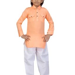 Aarika Kids Peach & White Solid Full Sleeves Pathani Kurta with Pyjamas-image-76