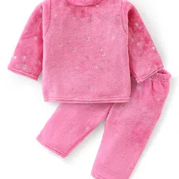 Babyhug Velour Knit Full Sleeves Foil Star Printed Winter Night Suit - Pink-picture-14
