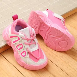 Babyoye Sneakers with Lace Up Closure & Alphabet Applique  - Pink-picture-16