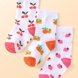 Cute Walk by Babyhug Knit Ankle Length Socks With Fruit Design Pack of 3 - Red Pink & Orange-picture-19