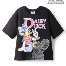 Pine Kids Disney Terry Knit Half Drop Shoulder Sleeves Oversized T-Shirt with Daisy Duck Graphics - Black-image-62