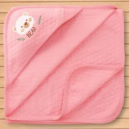 Pink Rabbit Knit Hooded Towel with Bear Embroidery L 81 x B 81 cm - Pink-picture-42