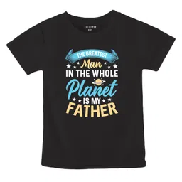 FFlirtygo Cotton Fathers Day Theme Half Sleeves The Greatest Man In The Whole Planet Text Printed Tee - Black-image-93