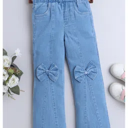 Bright Stars KIDSWEAR Woven Bow Applique Detailed Wide Legged Frayed Jeans - Blue-picture-26