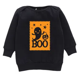 Kadam Baby Cotton Knit Halloween Theme Full Sleeves Boo Text Printed Light Winter Sweatshirt - Black-picture-20