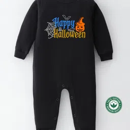 BLUSHES 100% Cotton Knit Halloween Theme Full Sleeves Happy Halloween Text Printed Romper - Black image 1