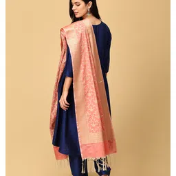 The Mom Store Silk Three Fourth Sleeves Solid Maternity Kurta With Nursing Access & Salwar With Foil Printed Dupatta Set - Multi Color image 3