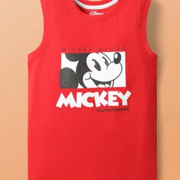 Pine Kids Disney Single Jersey Knit Half Drop Shoulder Sleeves Shirt with T-Shirt & Mickey Mouse Graphics - White & Red image 2