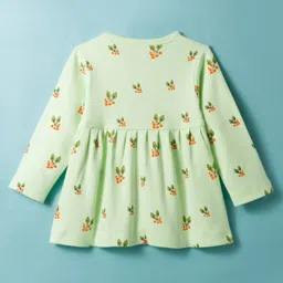 Tango Interlock Knit Full Sleeves Front Open Frock with Floral Print - Light Green image 2