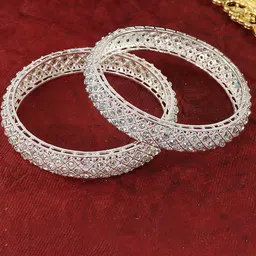 LAVAZZA Set Of 2 Silver-Plated Crystal & CZ-Stone Studded Bangles image 3