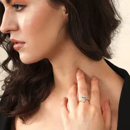 FAB COUTURE Gold-Plated Zircon-Studded Adjustable Azure Evil Eye Finger Ring-image-8