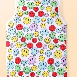 Babyhug Cotton Knit Sleeveless Sandos Pack of 3 with Stripe & Smiley Print Pack of 3 - Light Blue & White image 3