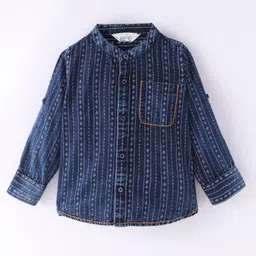 INFINITY Denim Cotton Full Sleeves Abstract Printed Shirt - Navy image 4