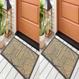 Myntra Elegant Homes 2-Pcs Grey & Beige Striped Cotton Rectangular Anti-Slip Doormats-picture-29