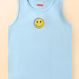 Babyhug Cotton Knit Sleeveless Sandos Pack of 3 with Stripe & Smiley Print Pack of 3 - Light Blue & White image 4